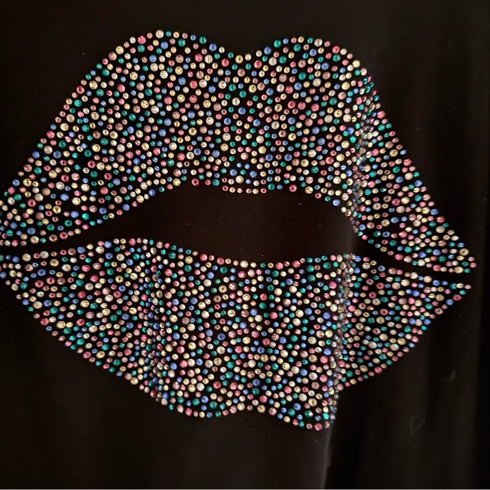 Lauren Moshi Edda Crystal Sprinkle Lip Tee Black Tee Soze Small - Picture 3 of 4